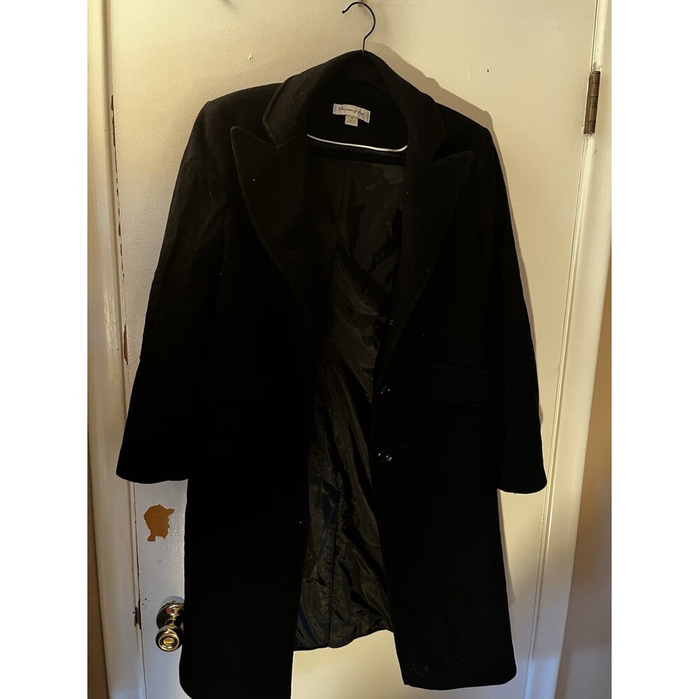 Preston & York Women's Classic Black Wool Blend Long Peacoat - Size 6